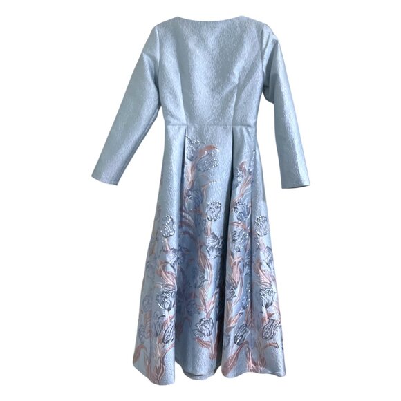 DEVCHATA Women Modest Metallic Floral Print Maxi Dress Gown in Light Blue size S - Picture 2 of 14